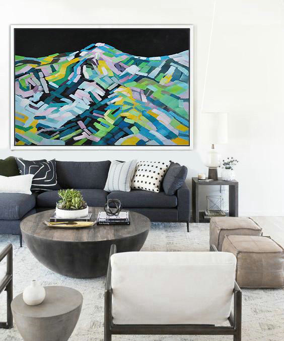 Large Abstract Art,Oversized Horizontal Contemporary Art,Abstract Art Decor,Contemporary Painting,Black,Pink,Blue,Green,Yellow.etc